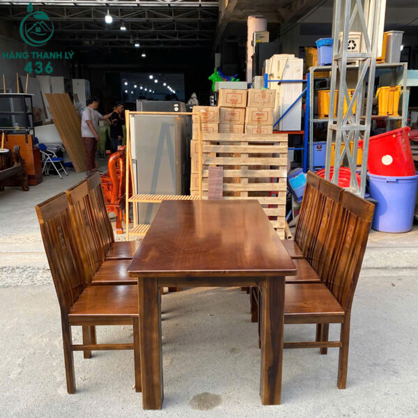 Thanh Lý Bộ Bàn Ăn Màu Nâu Đậm Kèm 6 Ghế Mới 99%