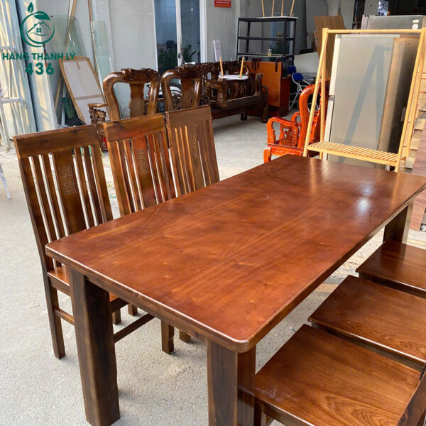 Thanh Lý Bộ Bàn Ăn Màu Nâu Đậm Kèm 6 Ghế Mới 99%