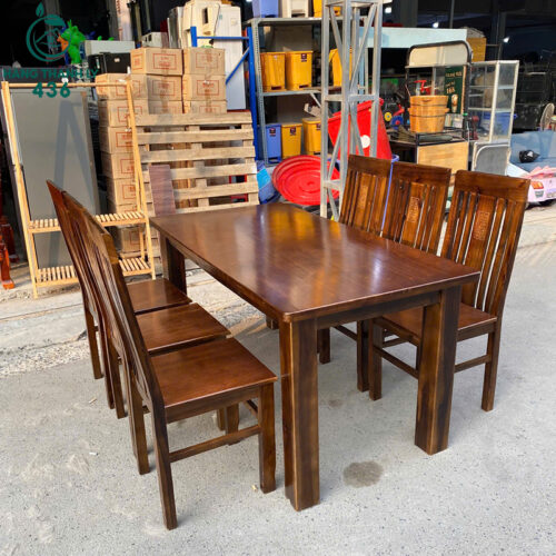 Thanh Lý Bộ Bàn Ăn Màu Nâu Đậm Kèm 6 Ghế Mới 99%