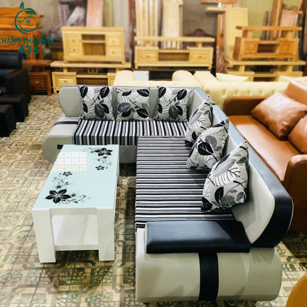 thanh ly sofa goc l boc da phoi mau trang den moi 99 1