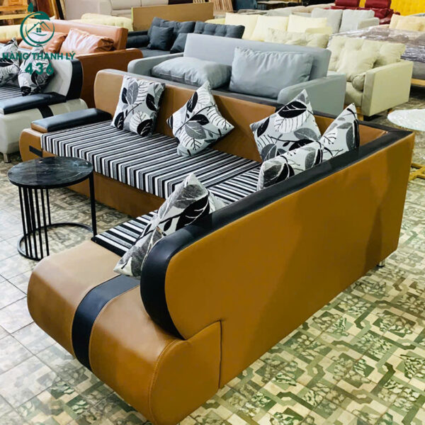 thanh ly sofa goc l phoi da nau den moi 99 1