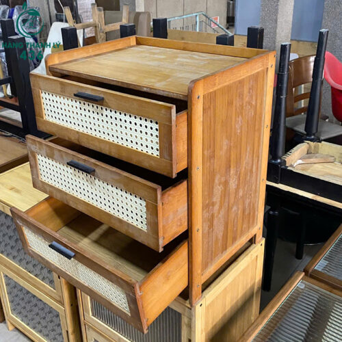 Tủ Đầu Giường Gỗ Cũ Mặt Mây Đan Thoáng Khí 3 Tủ Đầu Giường Gỗ Cũ Mặt Mây Đan Thoáng Khí