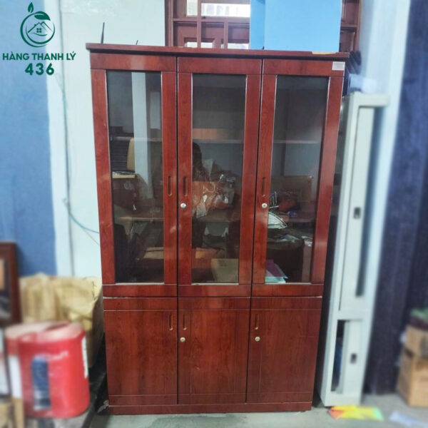 tu ho so cu 1m2x2mx40cm van go nau 3 canh kinh 1