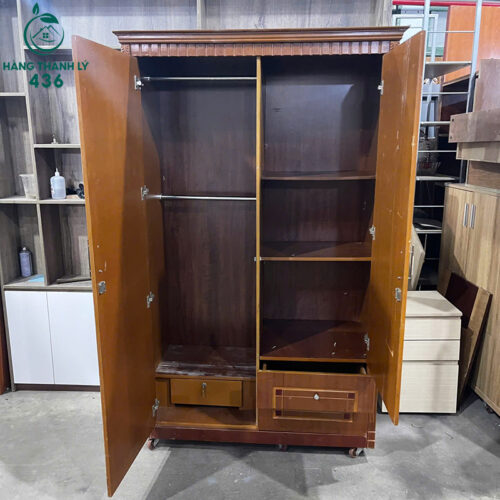 tu quan ao cu 1m2x2mx55cm 2 canh go mau nau do co guong 1