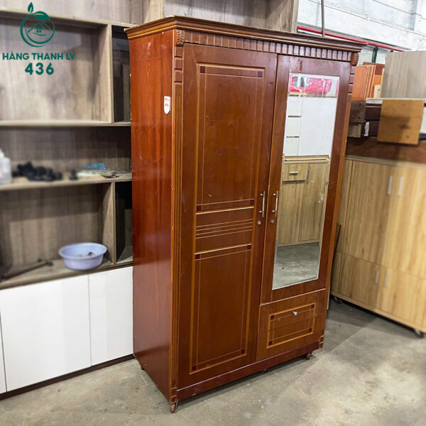 tu quan ao cu 1m2x2mx55cm 2 canh go mau nau do co guong 2