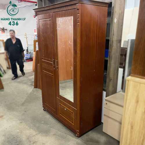 tu quan ao cu 1m2x2mx55cm 2 canh go mau nau do co guong 3