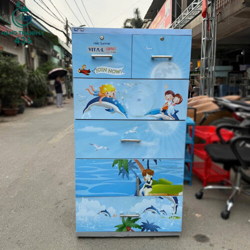Tủ Quần Áo Nhựa Cũ Màu Xanh Hình Hoạt Hình