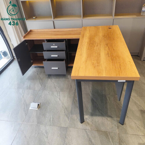 Bàn Làm Việc Cũ 1M4X1M5X75CM Chữ L Kết Hợp Tủ Phụ Tiện Lợi