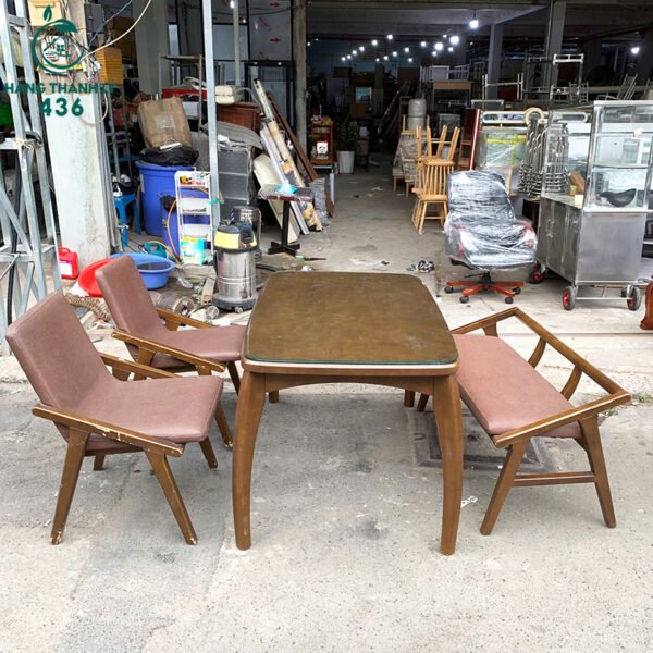 bo ban ghe an go cu 1m3x80cm ket hop mat kinh 1