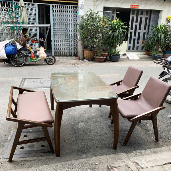 bo ban ghe an go cu 1m3x80cm ket hop mat kinh 2