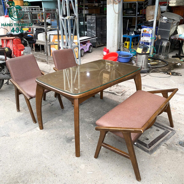 bo ban ghe an go cu 1m3x80cm ket hop mat kinh 3