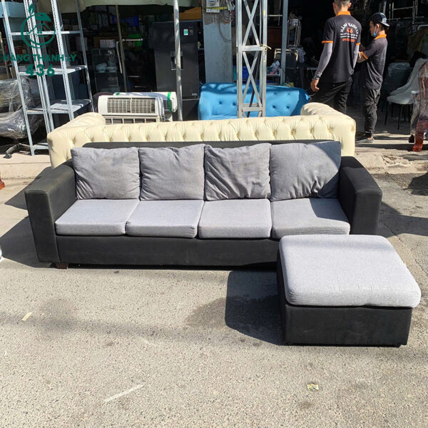 Sofa Băng Cũ Bọc Nỉ Xám Kèm Đôn Rời Hiện Đại