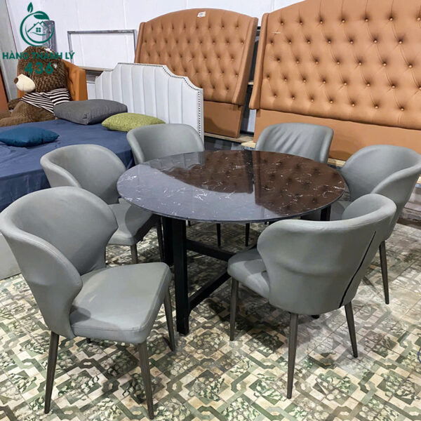 thanh ly bo ban an 6 ghe boc da xam moi 99 3