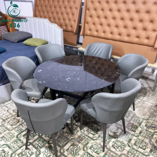 thanh ly bo ban an 6 ghe boc da xam moi 99 5