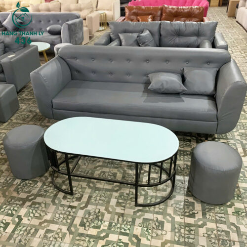 thanh ly bo sofa boc da mau xam kem 2 don nho moi 99 2