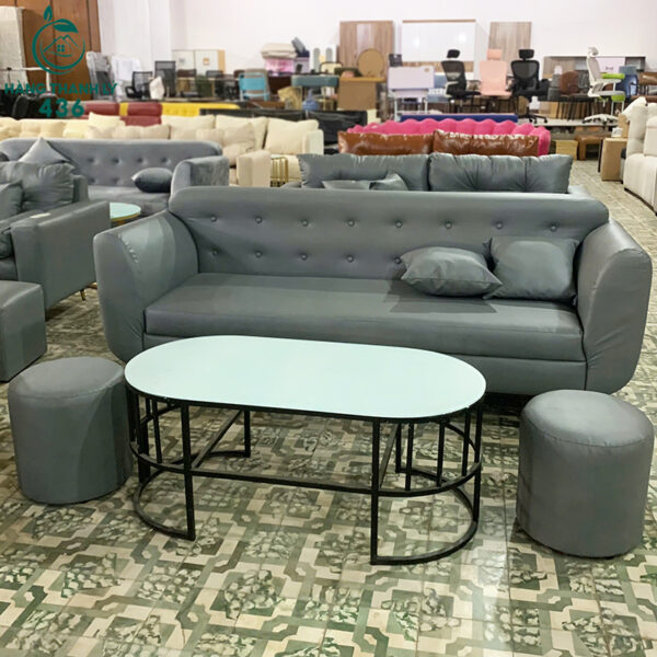 thanh ly bo sofa boc da mau xam kem 2 don nho moi 99 3