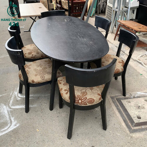 Bộ Bàn Ăn Cũ 6 Ghế 1M8X96CM Bọc Đệm Hoa Văn 2 bo ban an cu 6 ghe 1m8x96cm boc dem hoa van 1