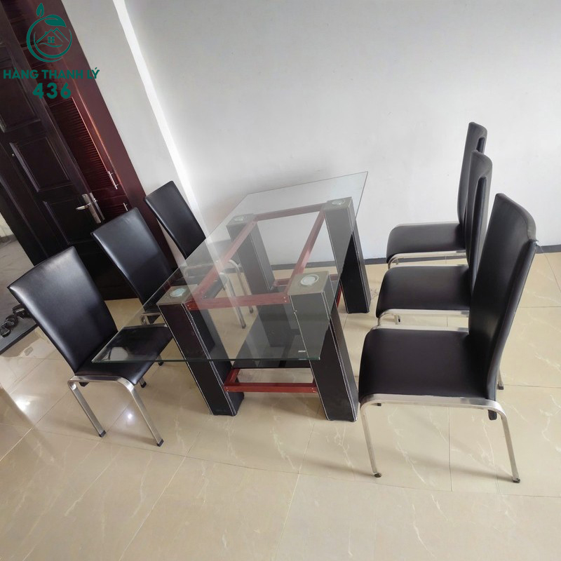Bộ Bàn Ăn Mặt Kính 6 Ghế Bọc Da Cũ bo-ban-an-mat-kinh-6-ghe-boc-da-cu-1 Bộ Bàn Ăn Mặt Kính 6 Ghế Bọc Da Cũ