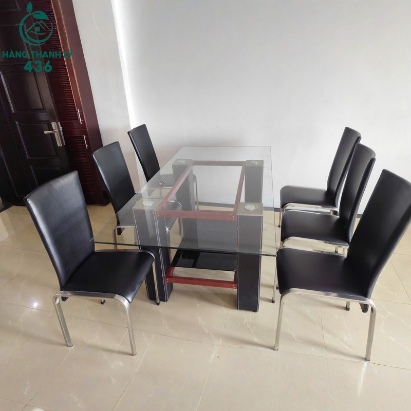 Bộ Bàn Ăn Mặt Kính 6 Ghế Bọc Da Cũ bo-ban-an-mat-kinh-6-ghe-boc-da-cu-2 Bộ Bàn Ăn Mặt Kính 6 Ghế Bọc Da Cũ