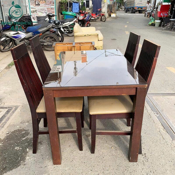 bo ban an mat kinh cu 4 ghe go boc da 5