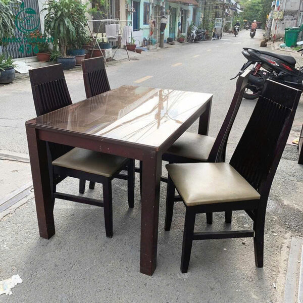 bo ban an mat kinh cu 4 ghe go boc da 7