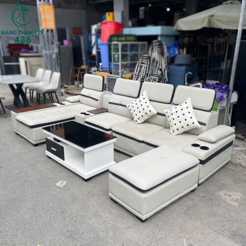 Bộ Sofa Cũ 3M3X1M8 Bọc Da Màu Kem Sang Trọng 3 bo sofa cu 3m3x1m8 boc da mau kem sang trong 3