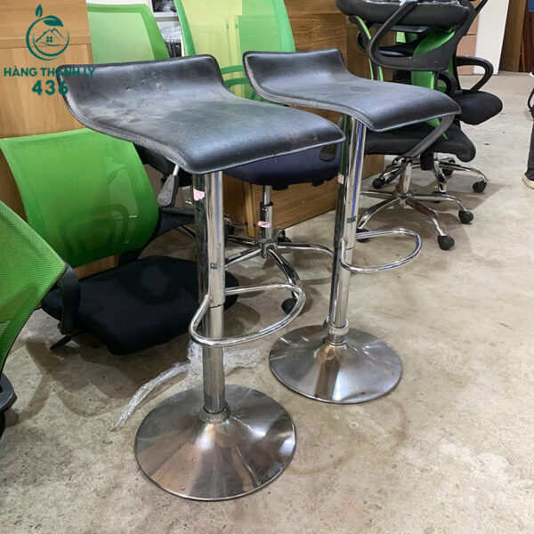 Ghế Quầy Bar Cũ Bọc Simili Đen Chân Inox - Hàng Thanh Lý 436