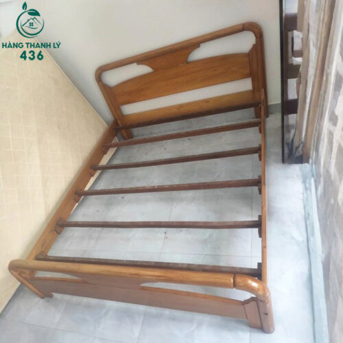 Giường Gỗ Cũ 1M55X2M Thiết Kế Bo Cong Đầu Giường Đẹp Mắt 2 giuong go cu 1m55x2m thiet ke bo cong dau giuong dep mat 1