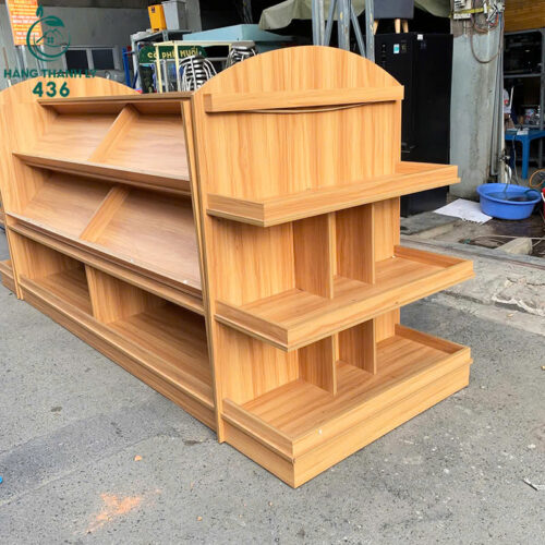 Kệ Trưng Bày Cũ 3M1X1MX1M35 2 Mặt Bằng Gỗ Nhiều Tầng 6 ke trung bay cu 2 mat bang go nhieu tang 2