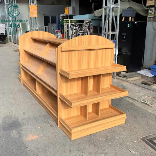 Kệ Trưng Bày Cũ 3M1X1MX1M35 2 Mặt Bằng Gỗ Nhiều Tầng 5 ke trung bay cu 2 mat bang go nhieu tang 3