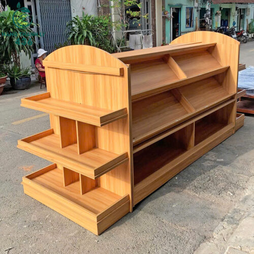 Kệ Trưng Bày Cũ 3M1X1MX1M35 2 Mặt Bằng Gỗ Nhiều Tầng 3 ke trung bay cu 2 mat bang go nhieu tang 5