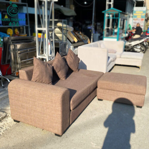 Sofa Băng Cũ Chữ L 1M8X1M7 Bọc Đệm Màu Nâu Kèm Đôn Rời 6 sofa bang cu chu l 1m8x1m7 boc ni mau nau kem don roi 6