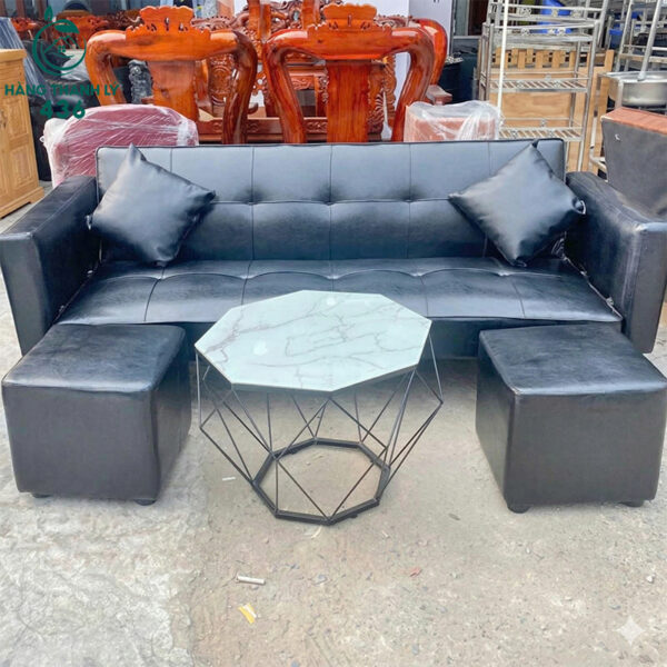 thanh ly bo sofa boc da den co tay 1m7 kem don moi 99