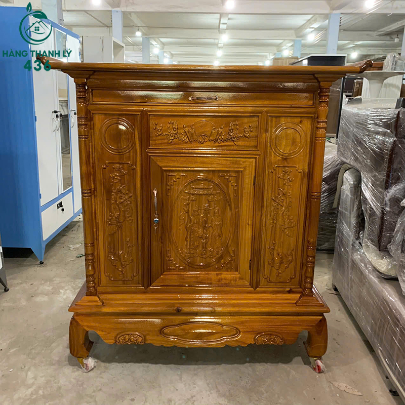 Thanh Lý Tủ Thờ Gỗ Tràm 1M27X1M35X60CM Chạm Khắc Mới 99% thanh-ly-tu-tho-go-tram-1m27x1m35x60cm-cham-khac-4 Thanh Lý Tủ Thờ Gỗ Tràm 1M27X1M35X60CM Chạm Khắc Mới 99%