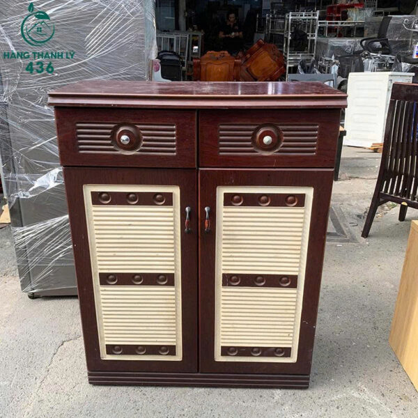 tu giay go 2 canh 2 ngan keo mau nau cu 1