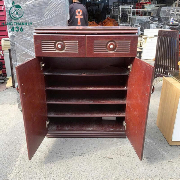 tu giay go 2 canh 2 ngan keo mau nau cu 2