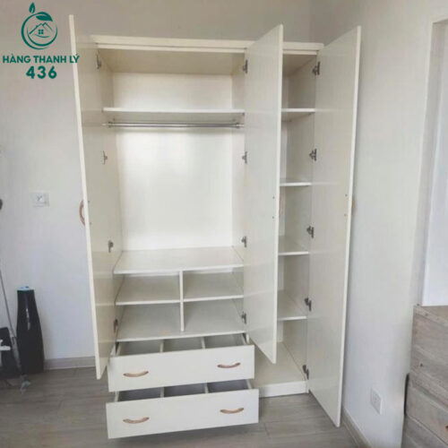 Tủ Quần Áo Cũ 1M2X2MX55CM Màu Trắng 3 Cánh 2 tu quan ao cu 1m2x2mx55cm mau trang 3 canh 2