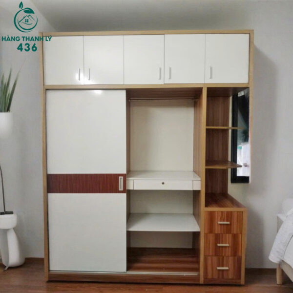 tu quan ao go cu cua lua nhieu ngan mau trang nau 1