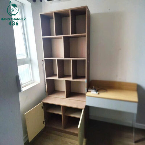 tu trung bay cu 80cmx2m1x50cm nhieu ngan van go nau 1