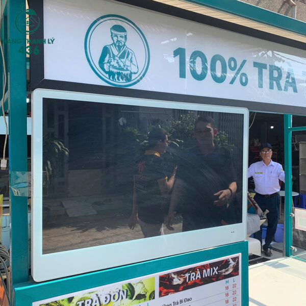 xe ban tra sua cu 1m67x65cmx2m mau xanh khung sat co mai che 3