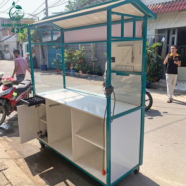 xe ban tra sua cu 1m67x65cmx2m mau xanh khung sat co mai che 5