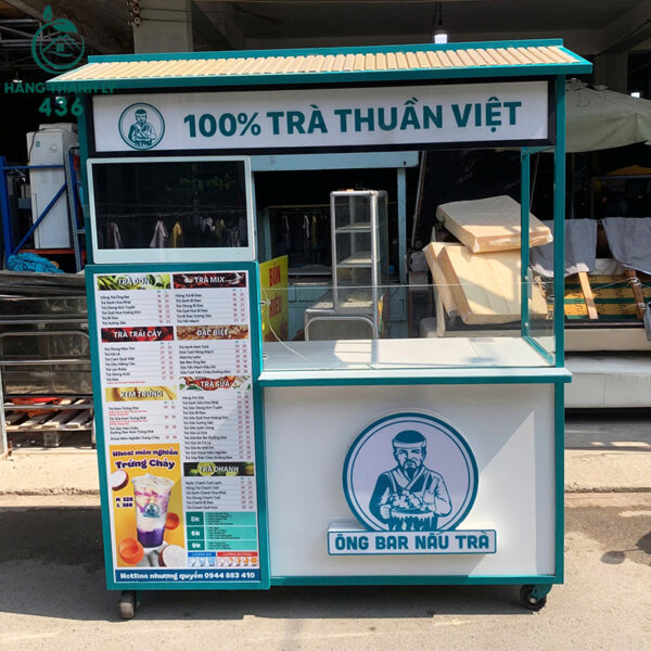 xe ban tra sua cu 1m67x65cmx2m mau xanh khung sat co mai che 6