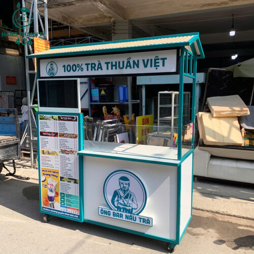 xe ban tra sua cu 1m67x65cmx2m mau xanh khung sat co mai che 7