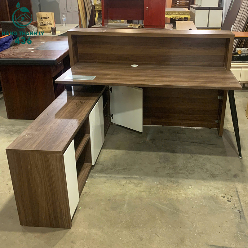 Quầy Thu Ngân Gỗ Cũ 2M6X1M7X1M05 Kèm Tủ Phụ 8 ban giam doc go cu 2m6x1m7x1m05 kem tu phu 5