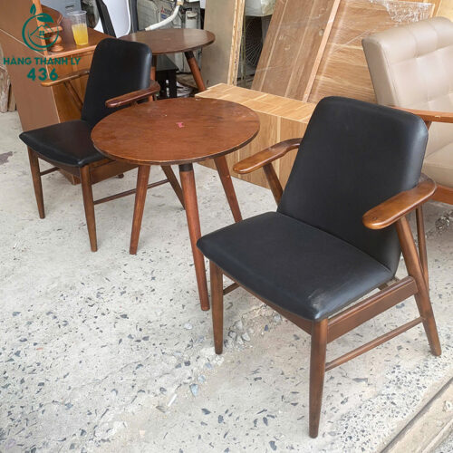 Bộ Bàn Cafe Tròn Cũ Phối 2 Ghế Nệm Da 4 bo ban cafe tron cu phoi 2 ghe nem da 2