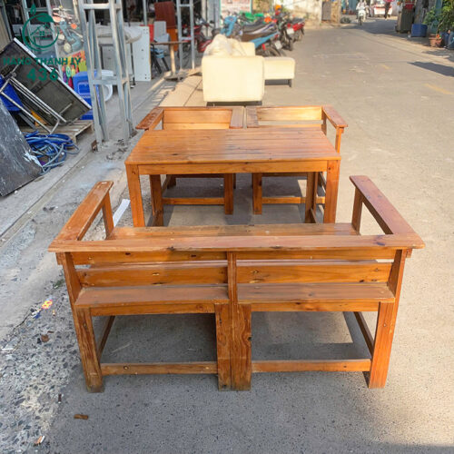 Bộ Bàn Ghế Cafe Gỗ Tự Nhiên Có Tựa Lưng Cũ 3 bo ban ghe cafe go tu nhien co tua lung cu 2