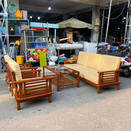 Bộ Salon Gỗ Phòng Khách Kèm Bàn Kính Thiết Kế Đẹp Cũ 2 bo sofa go phong khach kem ban kinh thiet ke dep cu 3