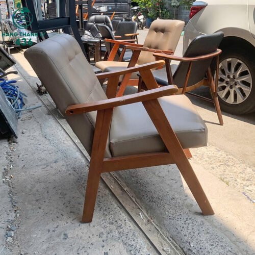 Ghế Cafe Cũ Nệm Da Màu Xám Khung Gỗ 4 ghe cafe cu nem da mau xam khung go 1