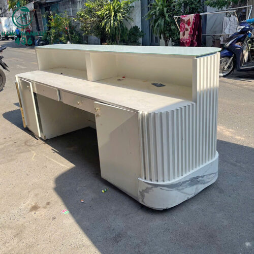 Quầy Lễ Tân 2M52X1MX65CM Cũ Phối Màu Trắng Vân Đá 5 quay le tan phoi mau trang van da cu 2m52x1mx65cm 2