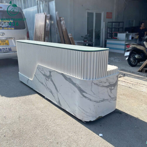 Quầy Lễ Tân 2M52X1MX65CM Cũ Phối Màu Trắng Vân Đá 3 quay le tan phoi mau trang van da cu 2m52x1mx65cm 4